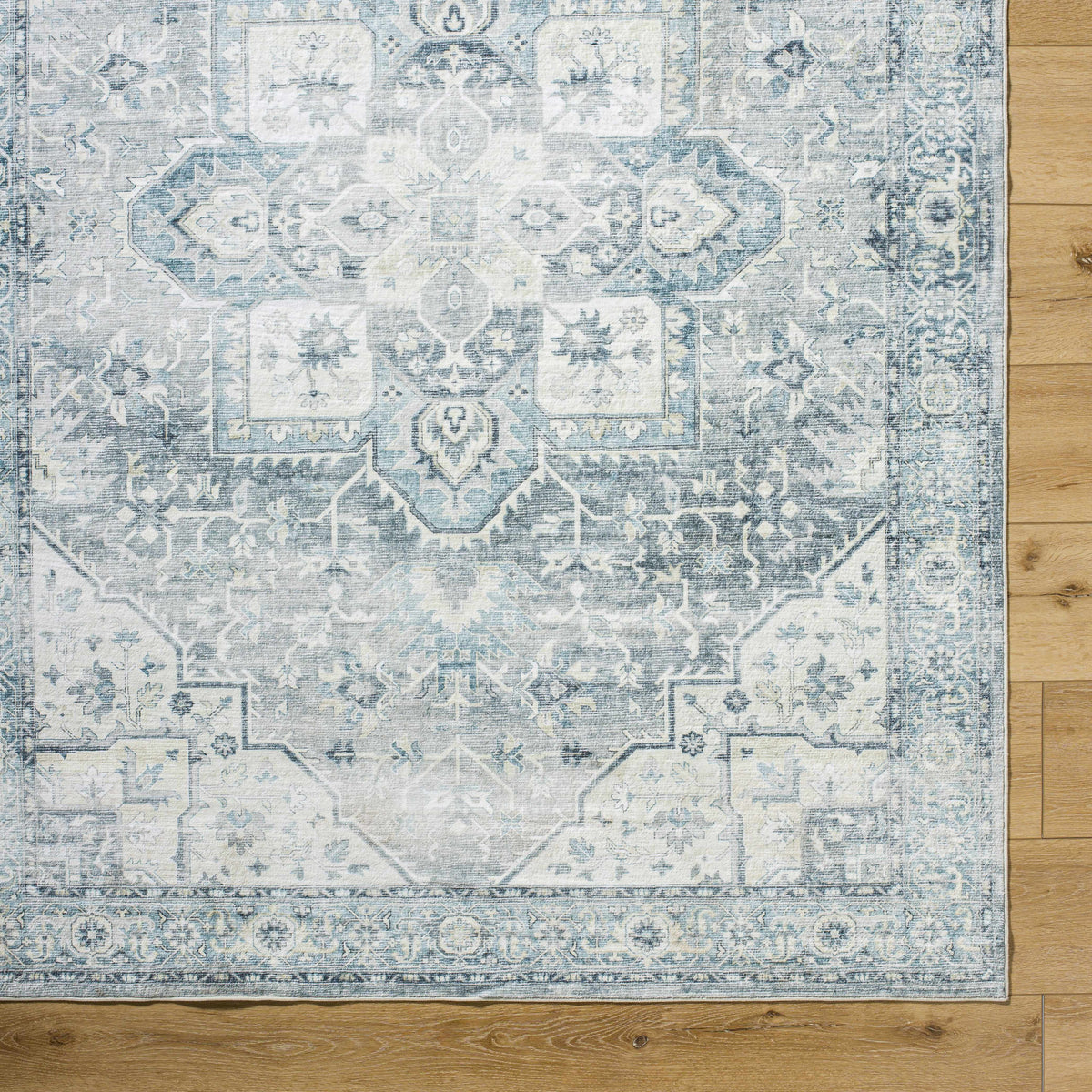 Mauro Blue Medallion Washable Area Rug - Clearance