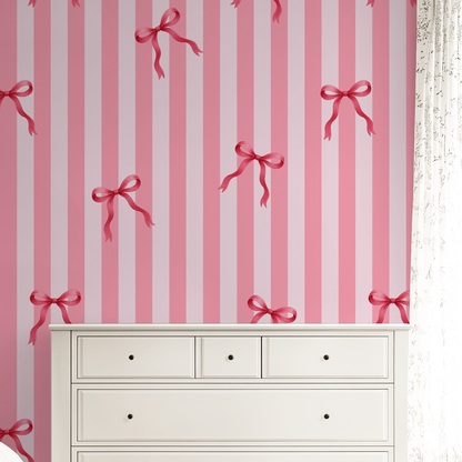 Allie Girl Bows &amp; Stripes Wallpaper