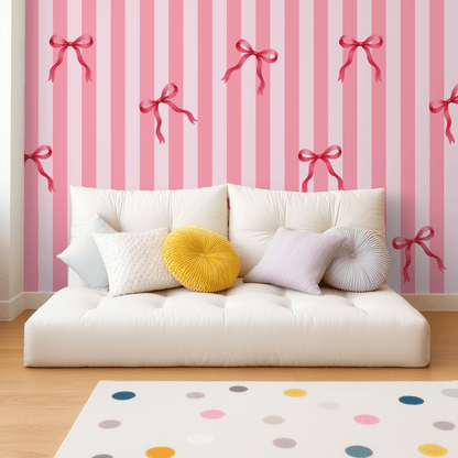 Allie Girl Bows &amp; Stripes Wallpaper