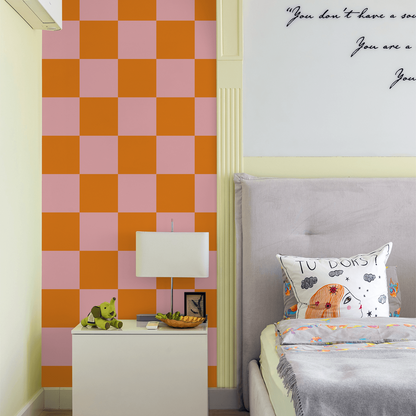 Simply Checker (Pink &amp; Orange) Wallpaper