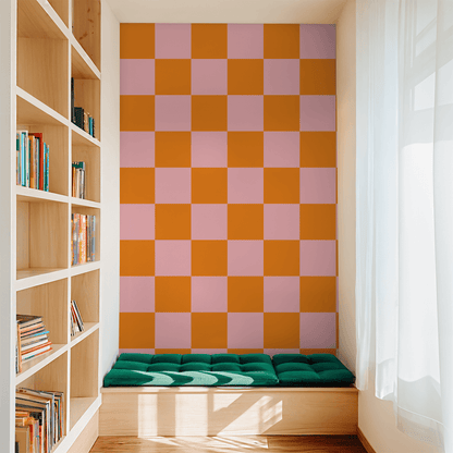 Simply Checker (Pink &amp; Orange) Wallpaper