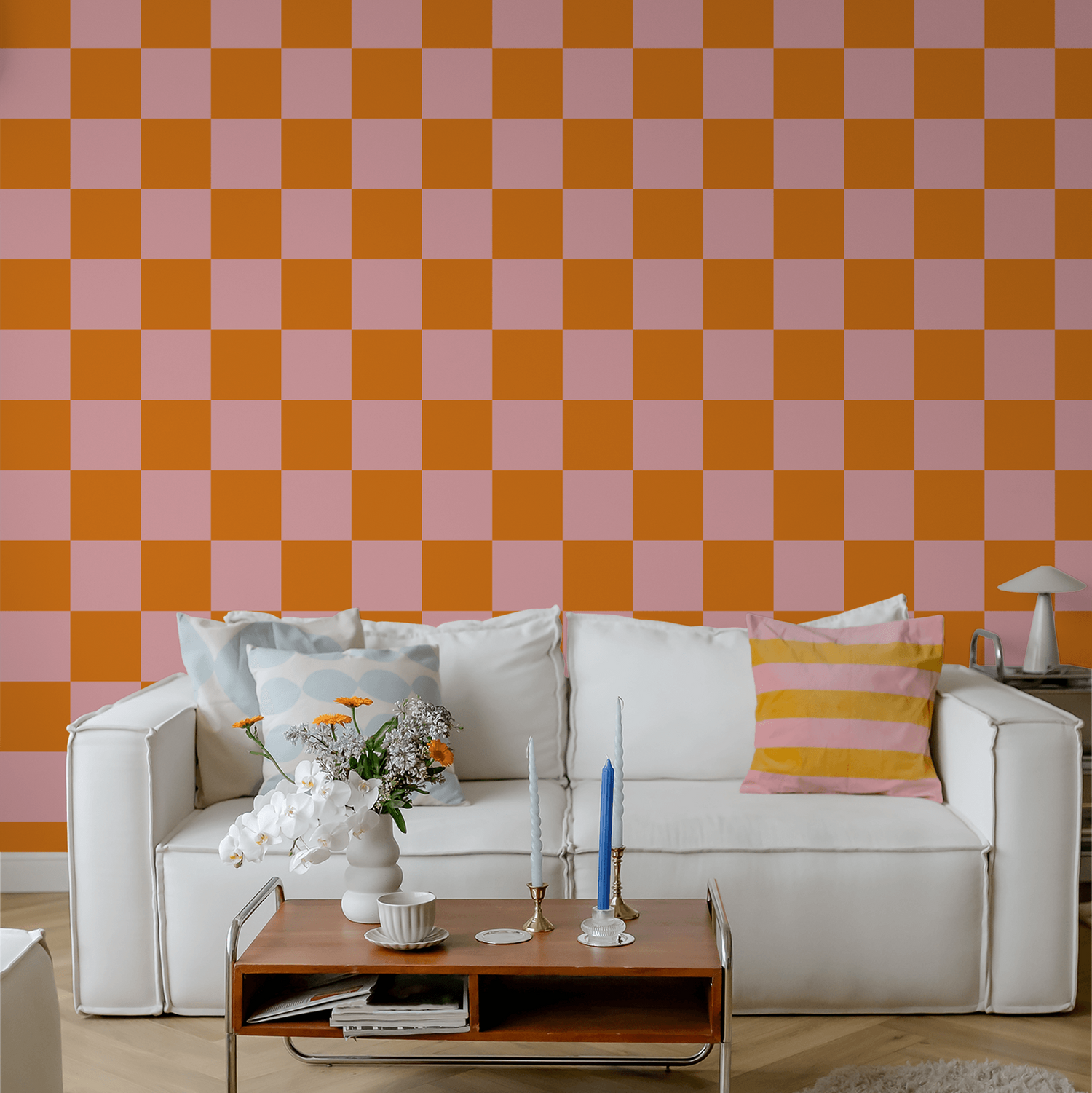 Simply Checker (Pink &amp; Orange) Wallpaper