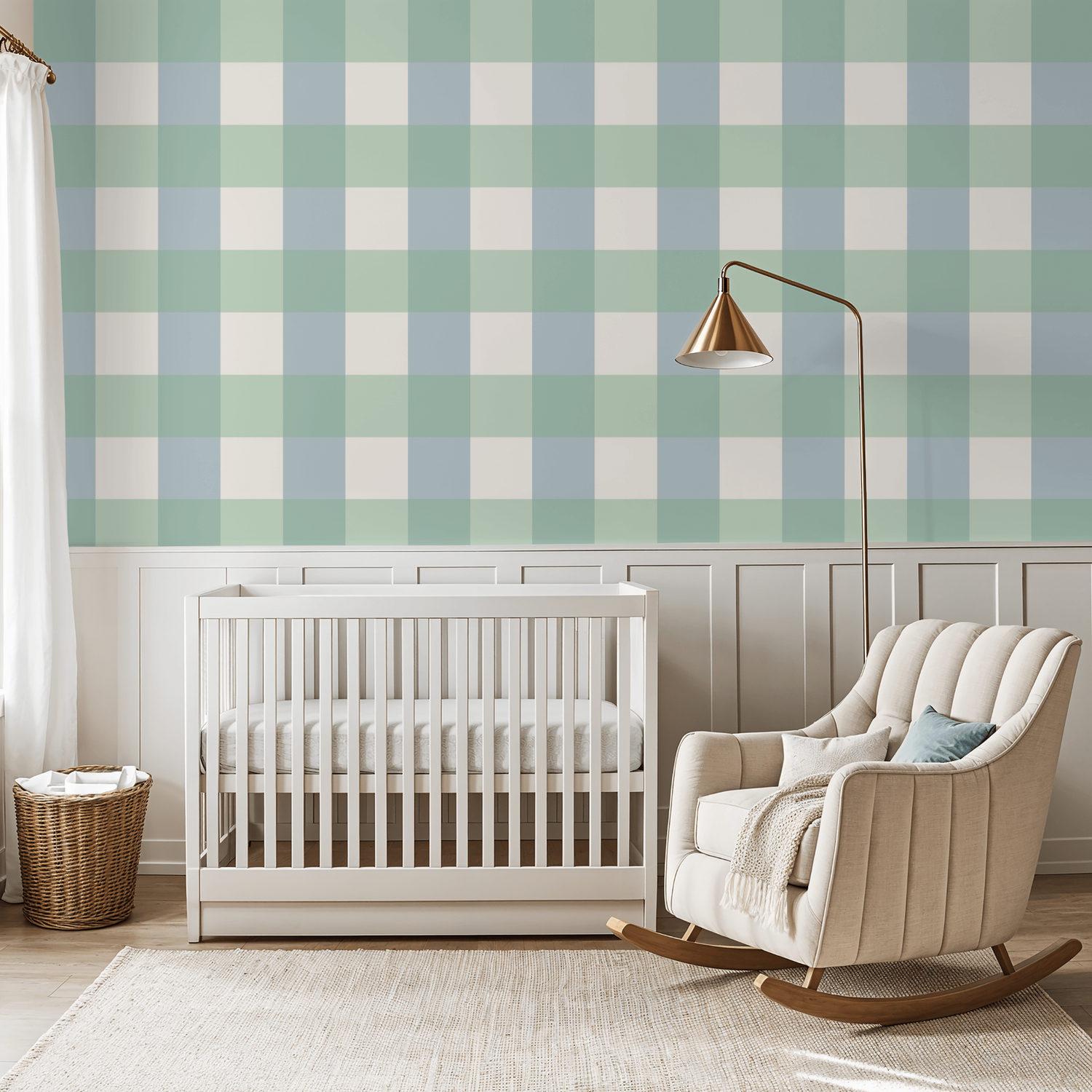 Simply Gingham Large (Green &amp; Blue) Wallpaper