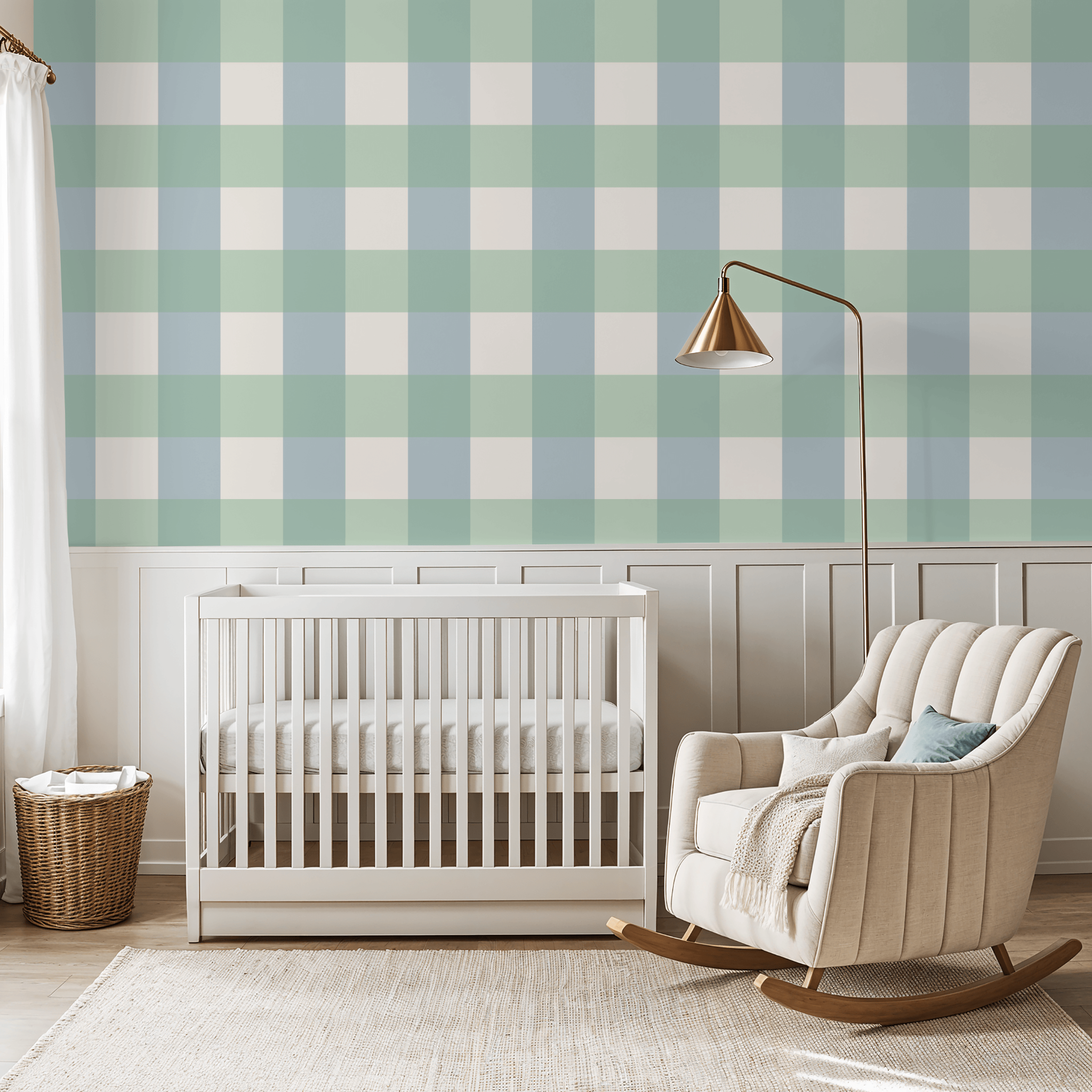 Simply Gingham Large (Green &amp; Blue) Wallpaper