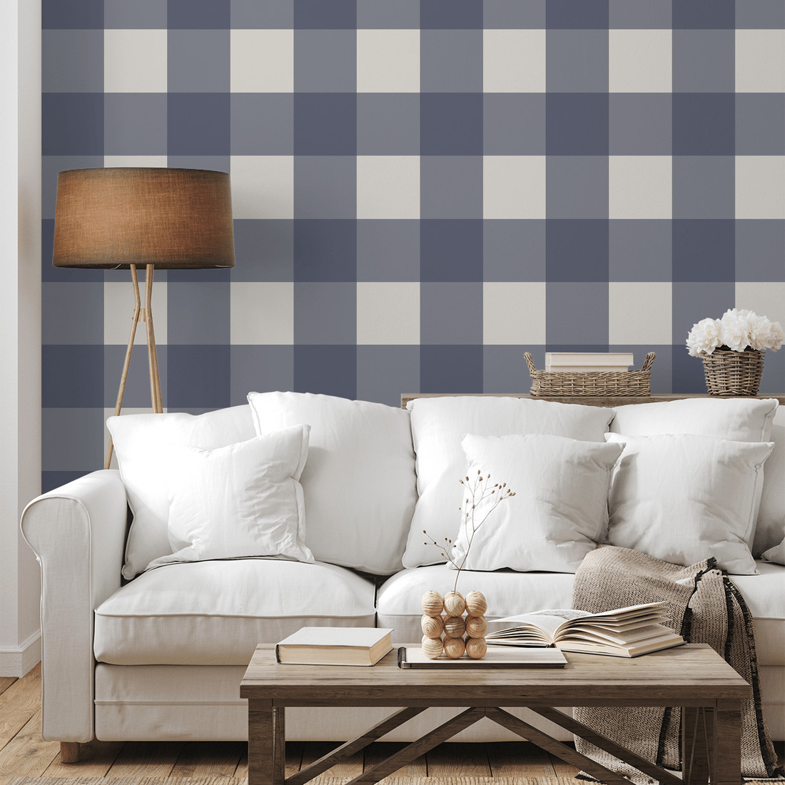Simply Gingham Large (Navy) Wallpaper