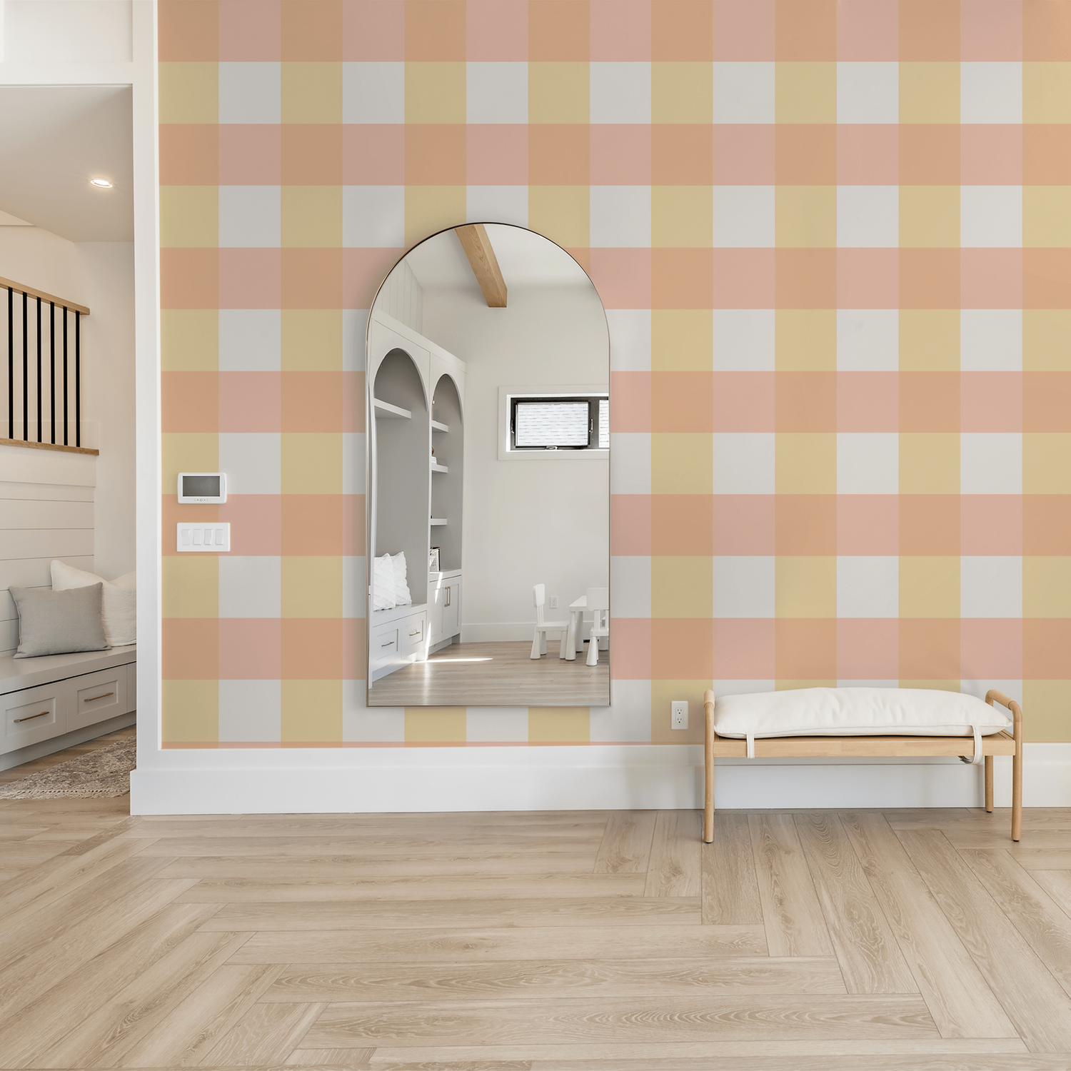Simply Gingham Large (Pink &amp; Yellow) Wallpaper