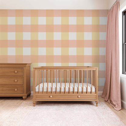 Simply Gingham Large (Pink &amp; Yellow) Wallpaper