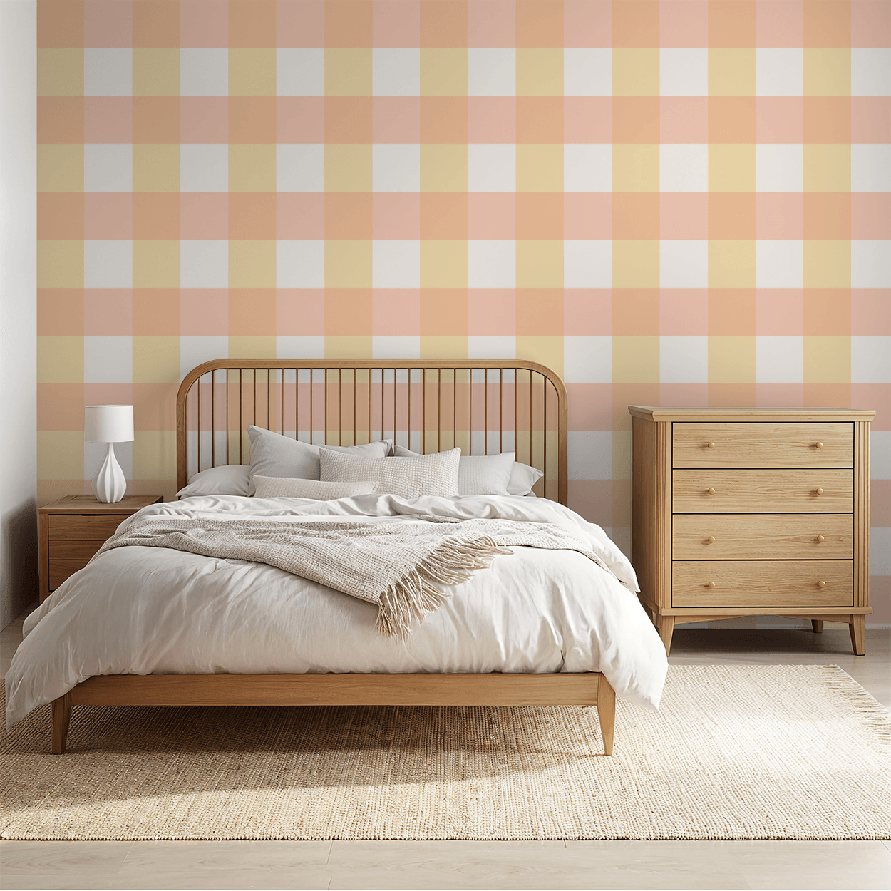 Simply Gingham Large (Pink &amp; Yellow) Wallpaper