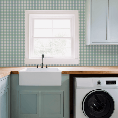 Simply Gingham Small (Green &amp; Blue) Wallpaper