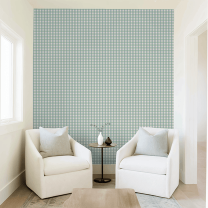 Simply Gingham Small (Green &amp; Blue) Wallpaper