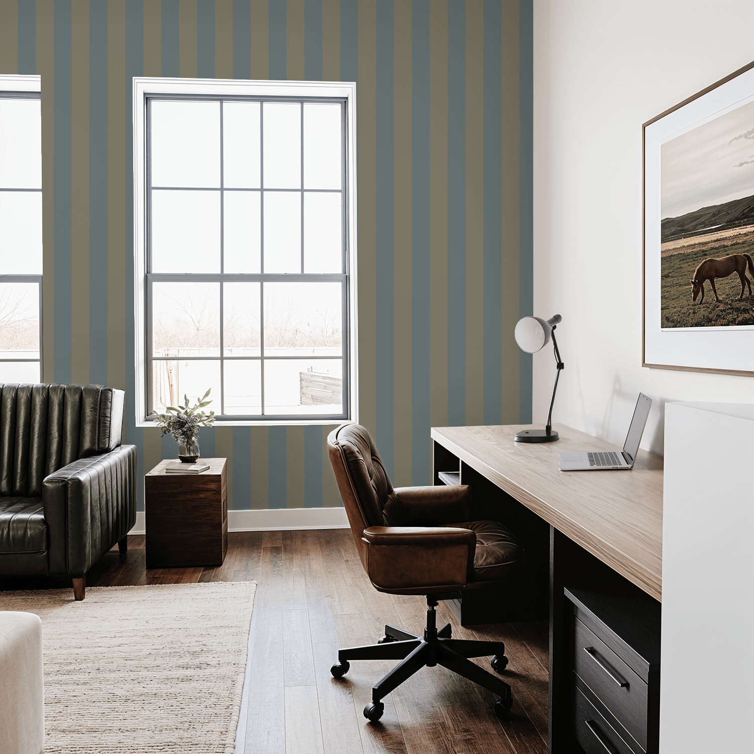 Simply Stripes (Blue &amp; Olive) Wallpaper