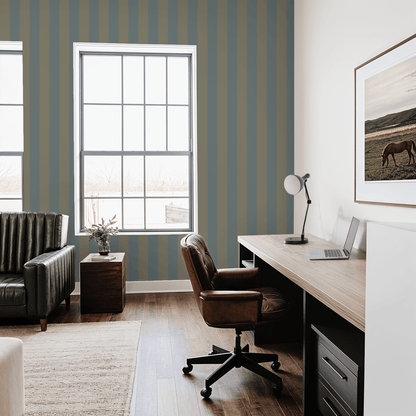 Simply Stripes (Blue &amp; Olive) Wallpaper