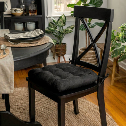 Micro-Suede Black Dining Chair Pads - Latex Foam Fill, Reversible