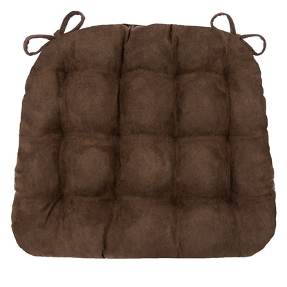 Micro-Suede Coffee Bean Brown Dining Chair Pad with Ties - Latex Foam Fill - Microfiber