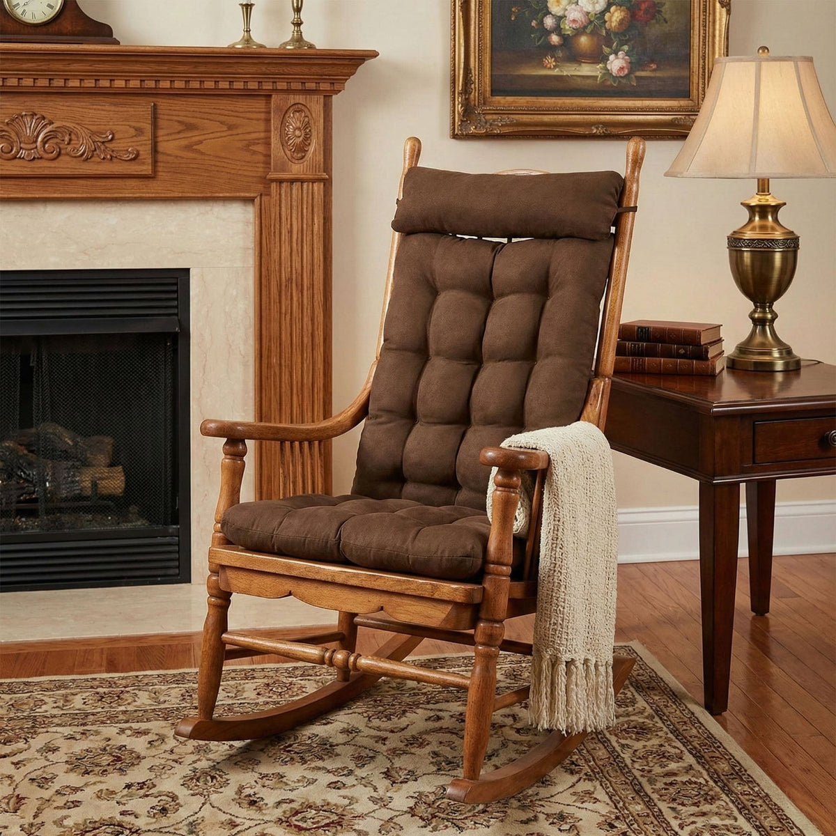 Micro-Suede Coffee Bean Brown Rocking Chair Cushions - Latex Foam Fill