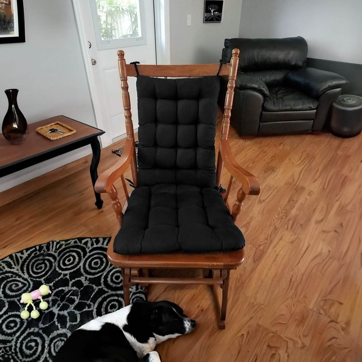 Micro-Suede Black Rocking Chair Cushions - Latex Foam Fill, Reversible