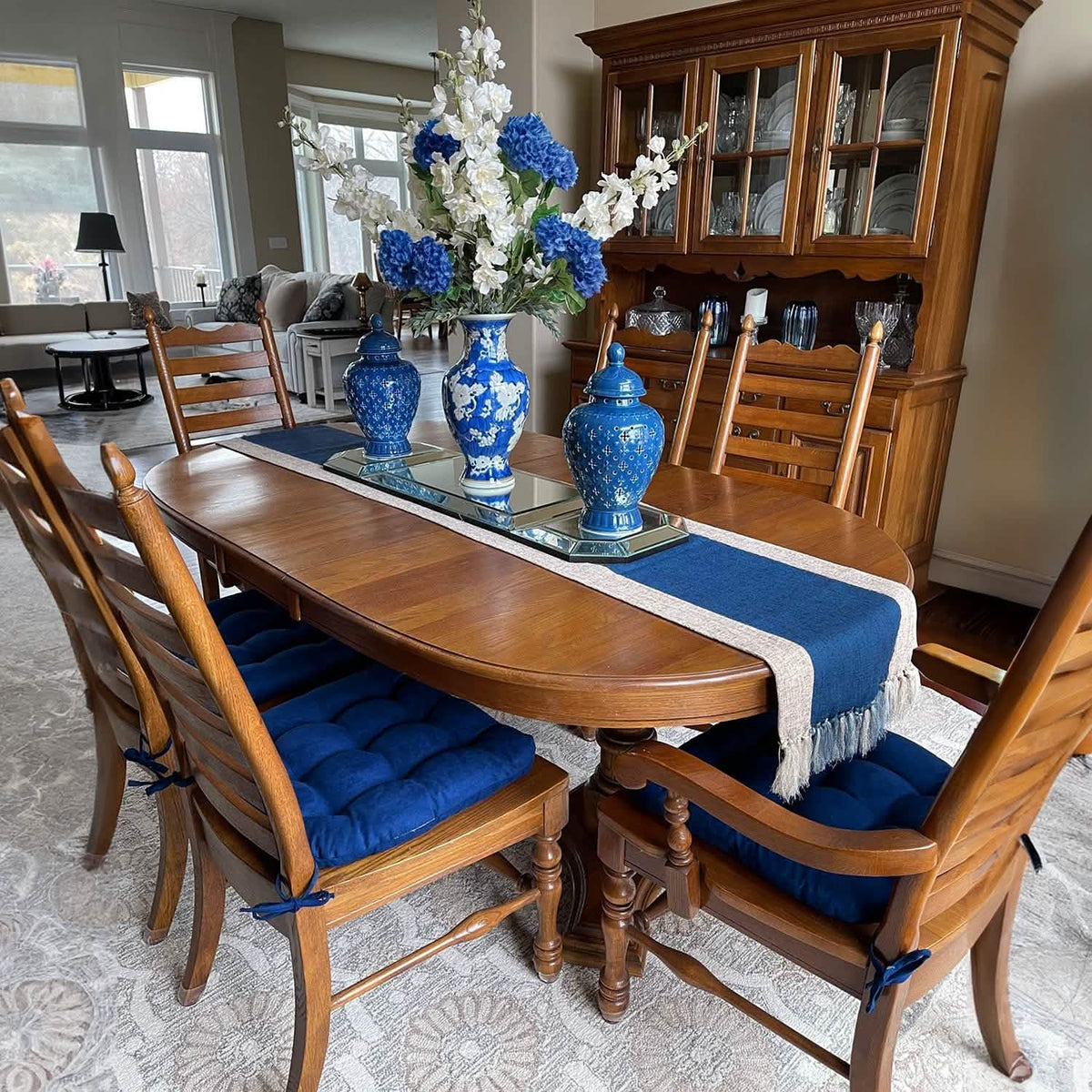 Micro-Suede Royal Blue Dining Chair Pads - Latex Foam Fill, Reversible