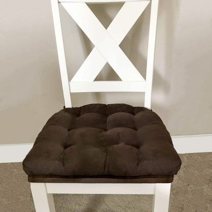 Micro-Suede Coffee Bean Brown Dining Chair Pad with Ties - Latex Foam Fill - Microfiber