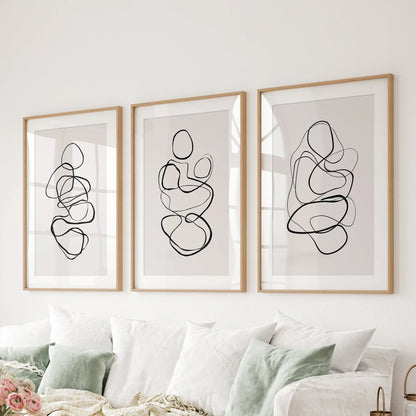 Abstract Line Art Wall Art Set of 3. Minimalist Figure Drawings