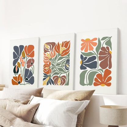 Boho Botanical Set of 3 Wall Art. Abstract Flowers Prints