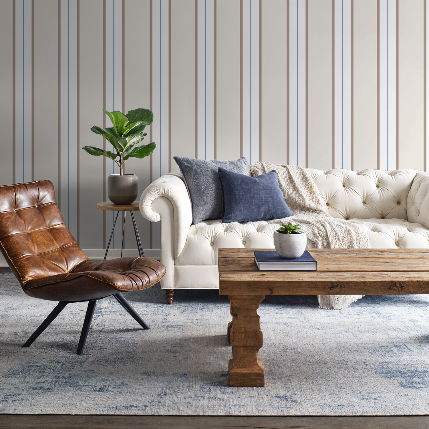 Montclair Stripes (Blue) Wallpaper
