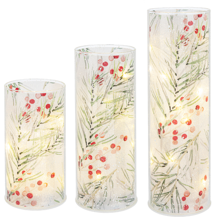 LED Light Up Winterberry Pillar Set (3 pc. set)