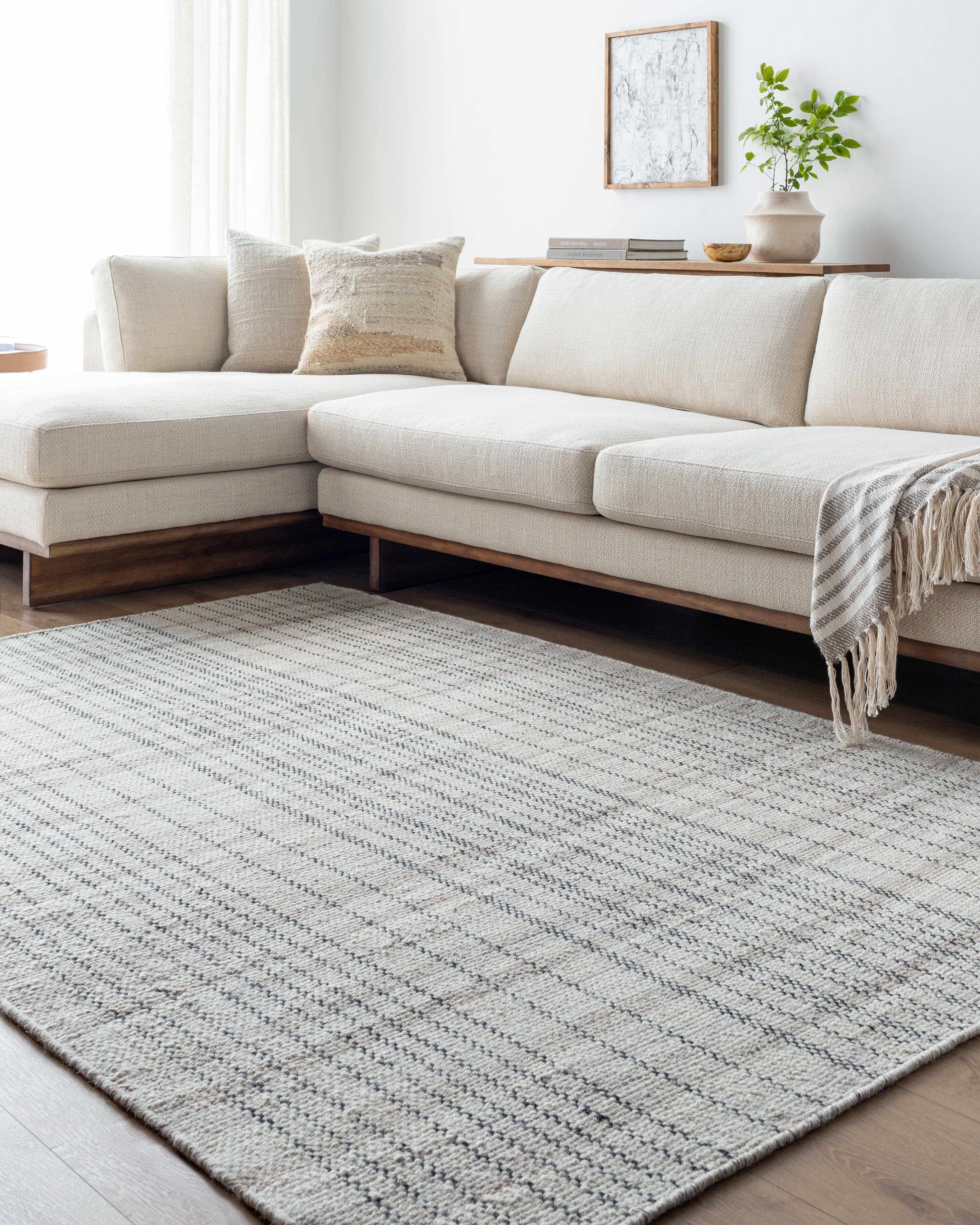 Nissa Gray Blue Checkered Wool Rug - Clearance
