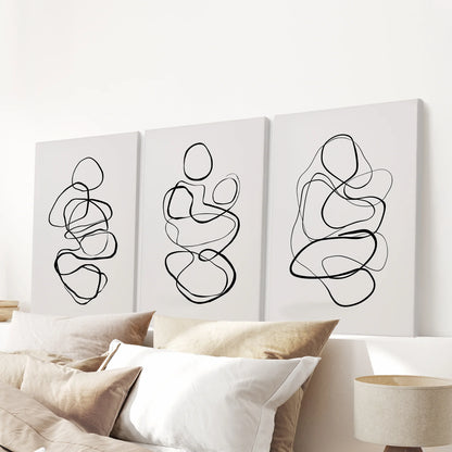 Abstract Line Art Wall Art Set of 3. Minimalist Figure Drawings