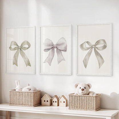 Aesthetic Bow Wall Art Set of 3. Neutral Gallery Set