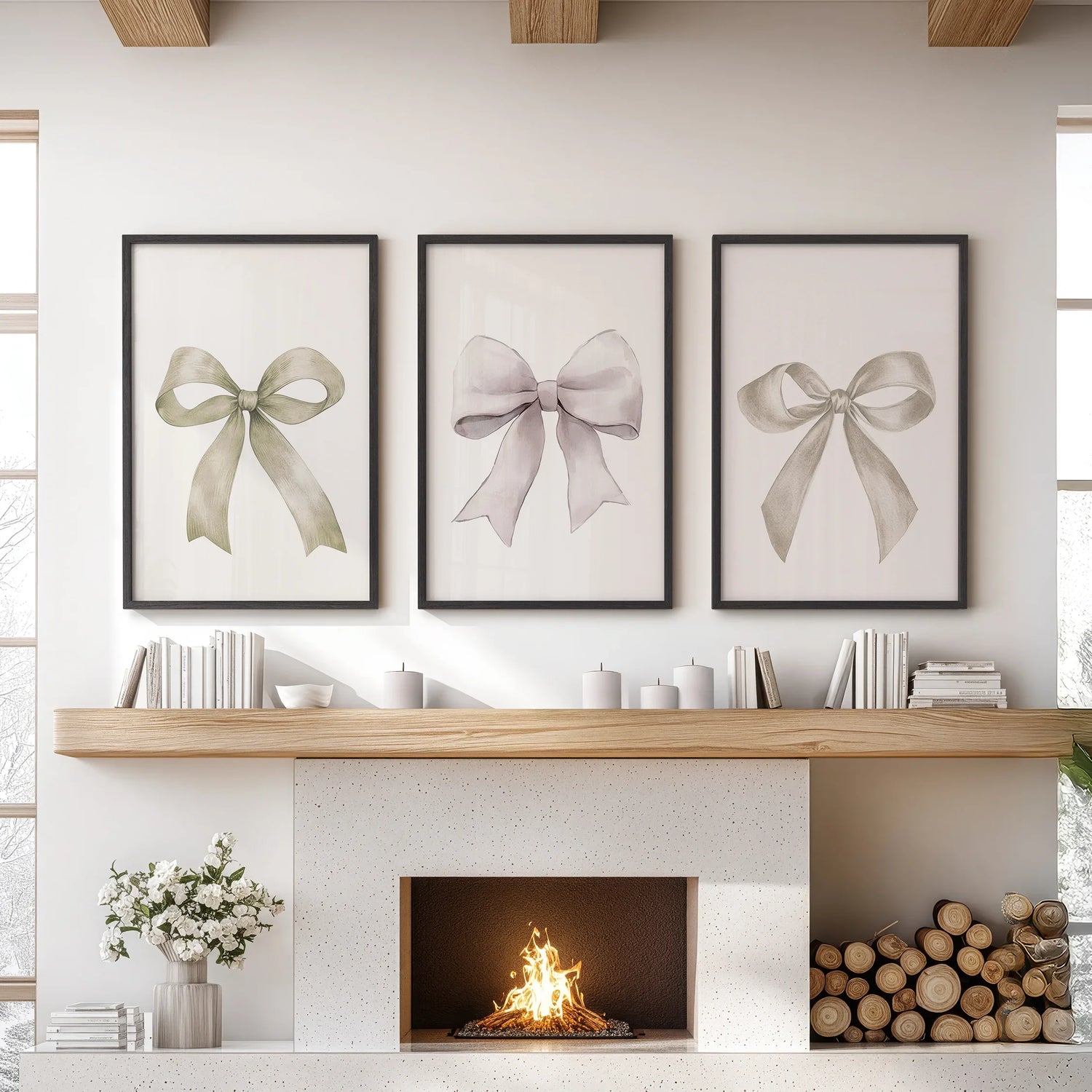 Aesthetic Bow Wall Art Set of 3. Neutral Gallery Set
