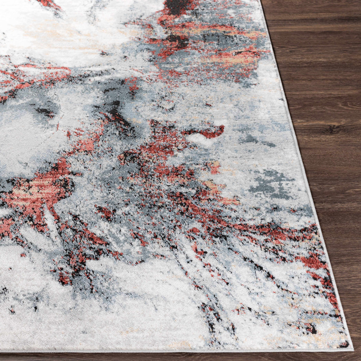 Kirkland Silver-Red Marble Rug