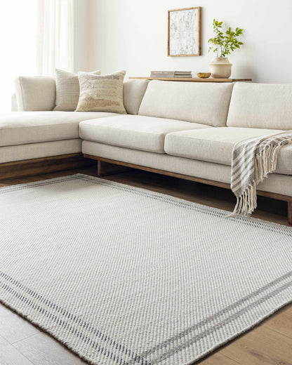 Nimue Cream &amp; Charcoal Bordered Area Rug - Clearance