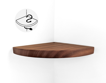 Floating Corner Shelf with Cord Hole in Mahogany