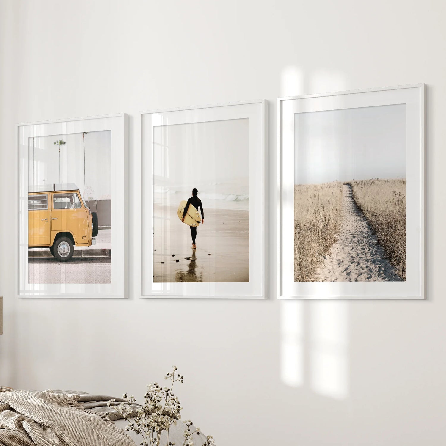 California Beach Set of 3 Prints. Surfer, Retro Van Decor