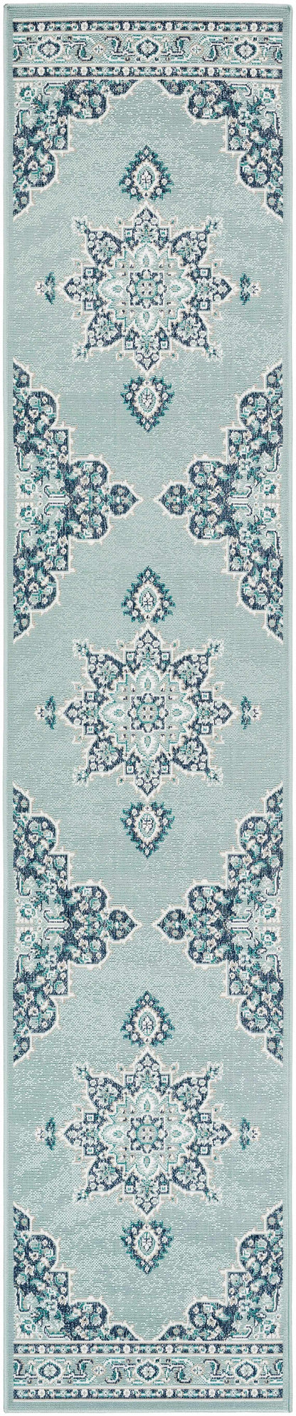 Orla Pale Blue Medallion Outdoor Area Rug - Clearance