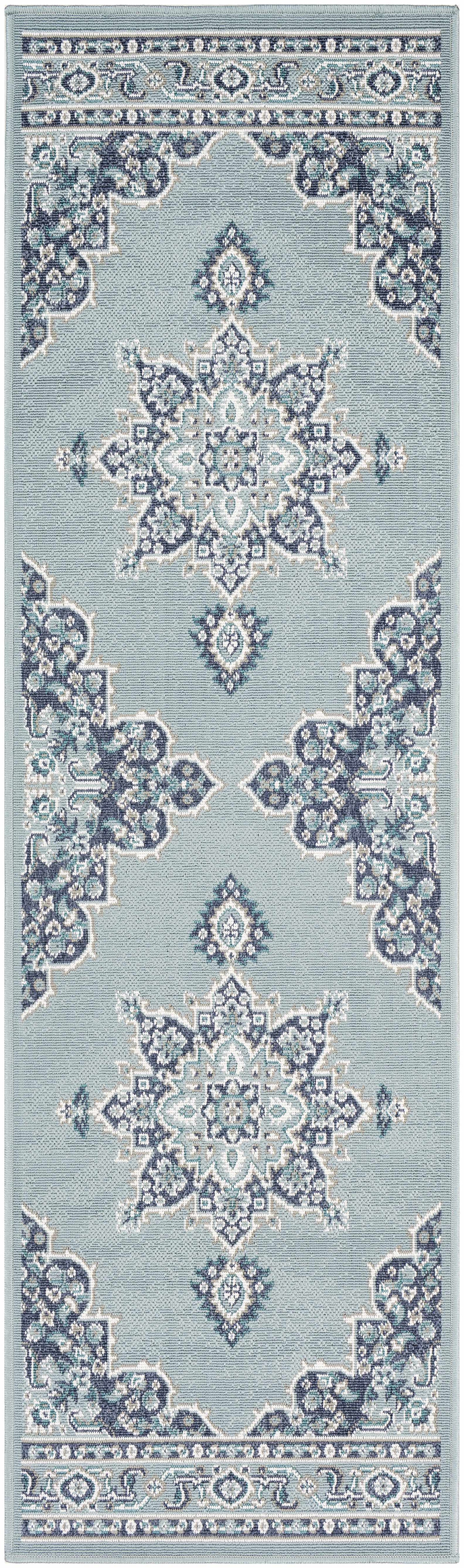 Orla Pale Blue Medallion Outdoor Area Rug - Clearance