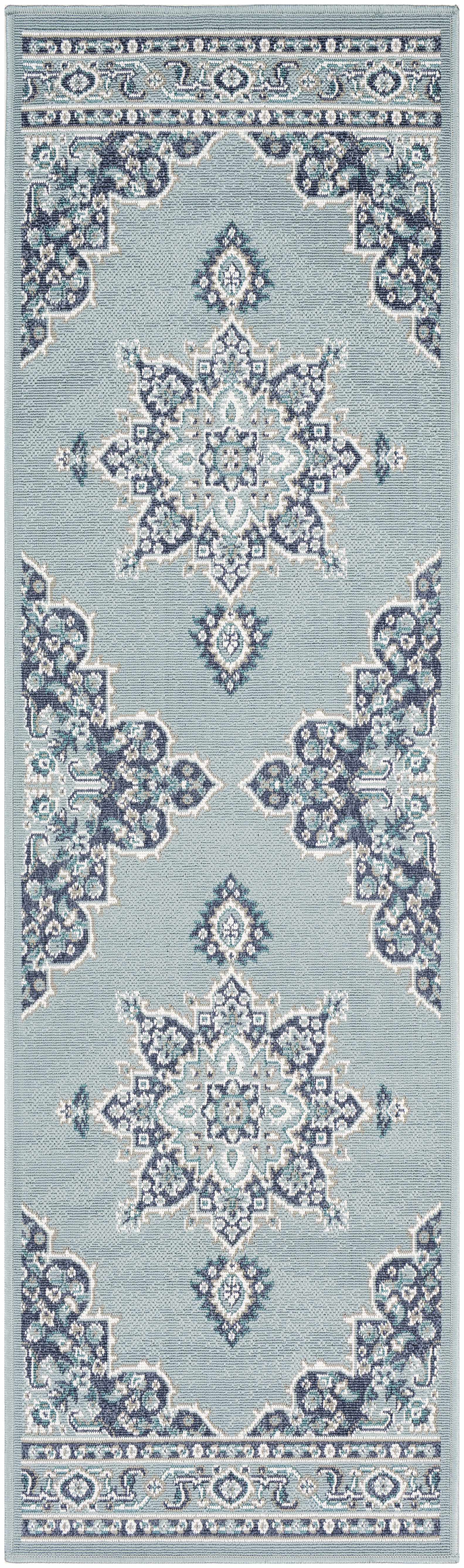 Orla Pale Blue Medallion Outdoor Area Rug - Clearance