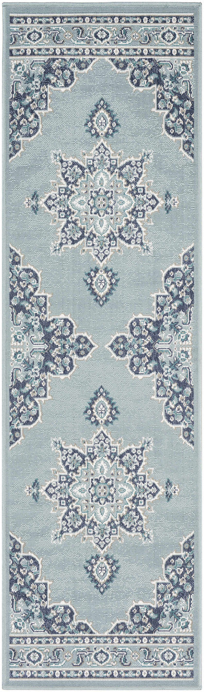 Orla Pale Blue Medallion Outdoor Area Rug - Clearance