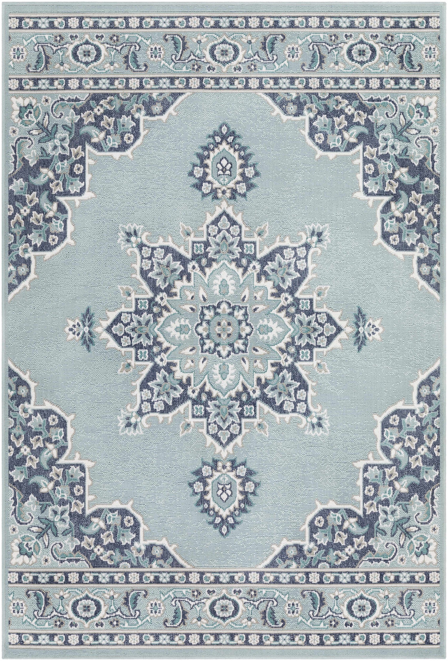 Orla Pale Blue Medallion Outdoor Area Rug - Clearance