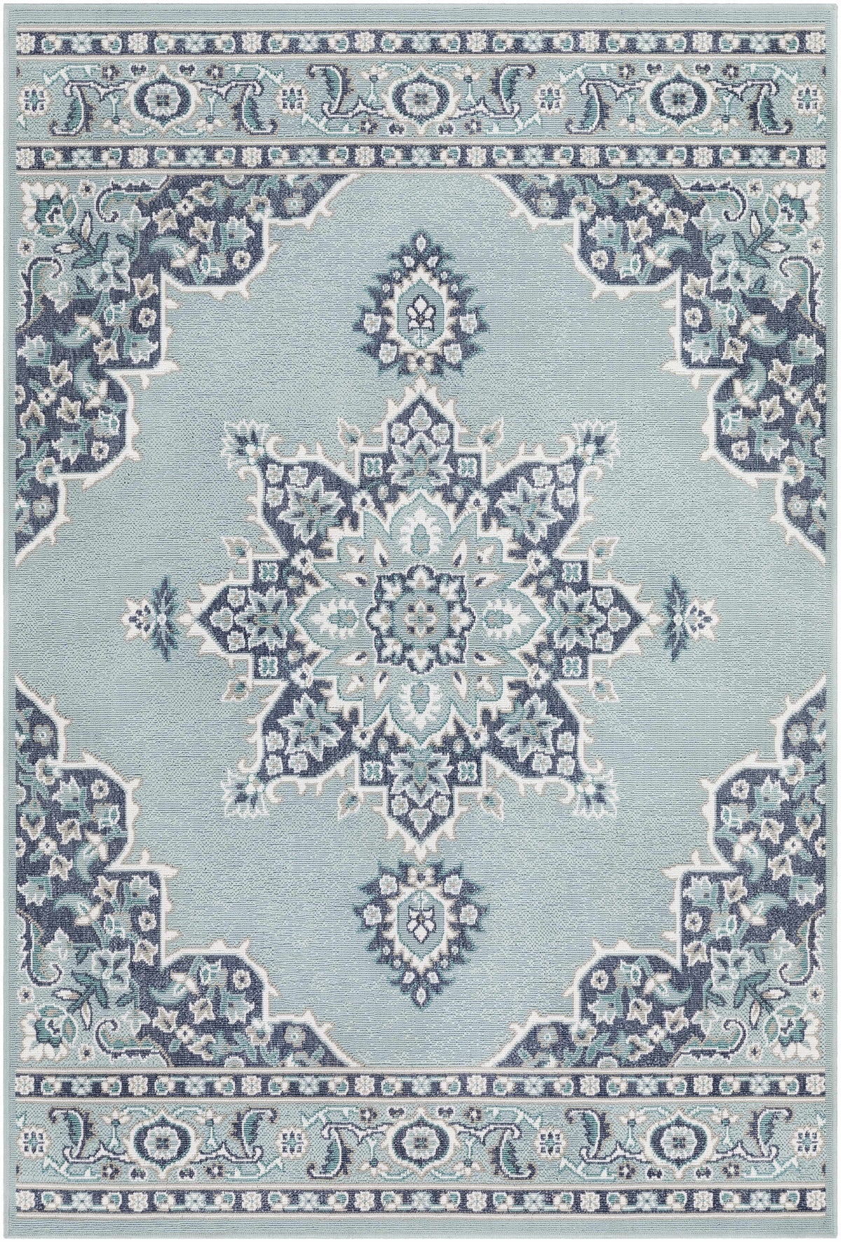 Orla Pale Blue Medallion Outdoor Area Rug - Clearance