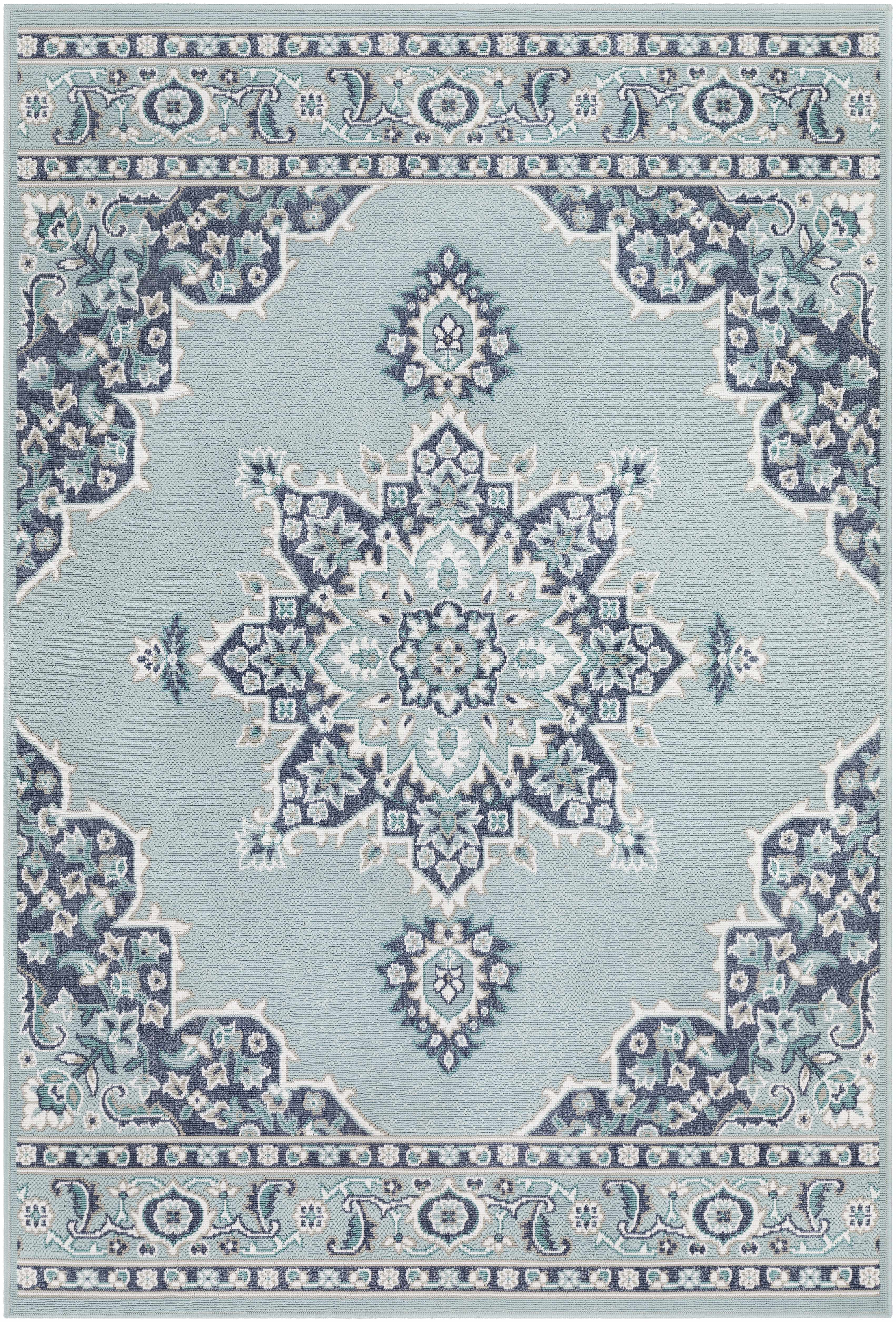Orla Pale Blue Medallion Outdoor Area Rug - Clearance