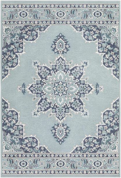 Orla Pale Blue Medallion Outdoor Area Rug - Clearance