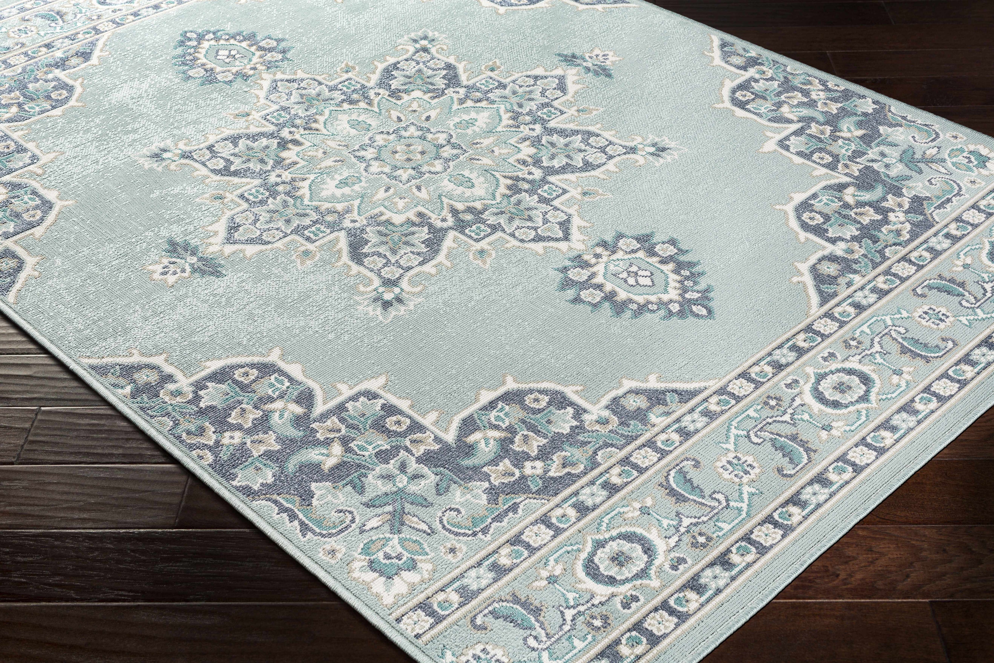 Orla Pale Blue Medallion Outdoor Area Rug - Clearance