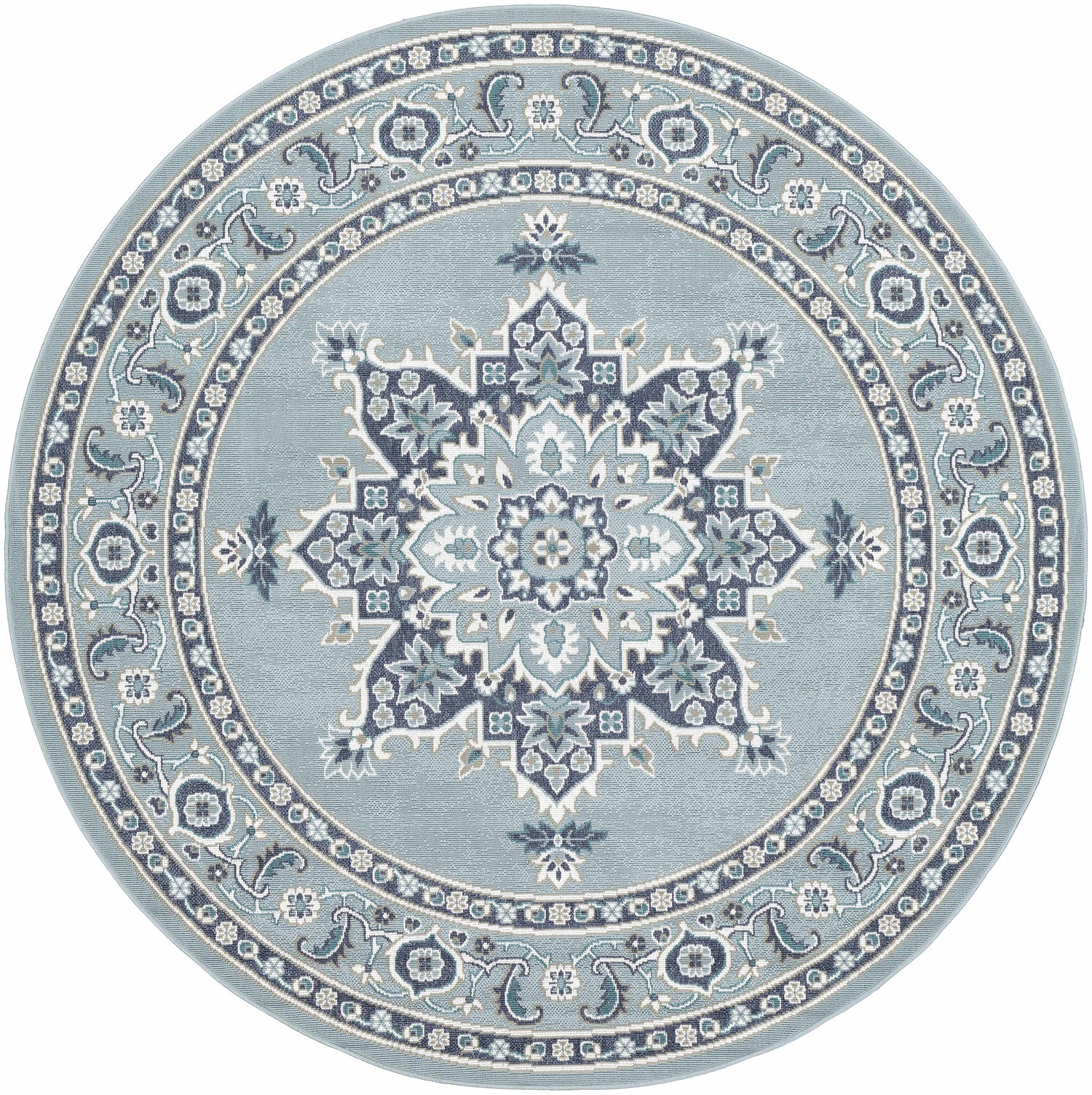 Orla Pale Blue Medallion Outdoor Area Rug - Clearance