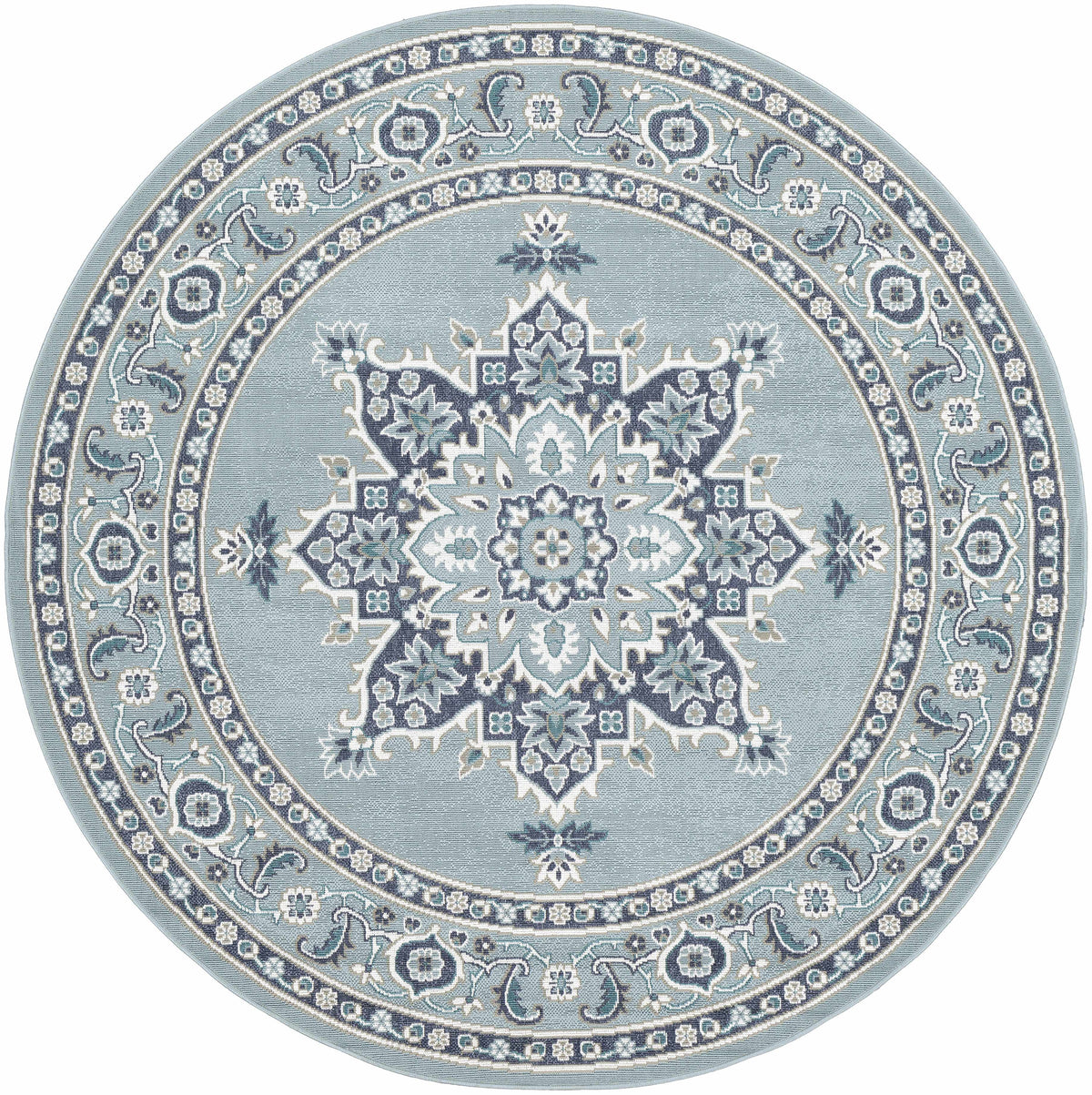 Orla Pale Blue Medallion Outdoor Area Rug - Clearance