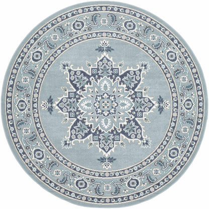 Orla Pale Blue Medallion Outdoor Area Rug - Clearance