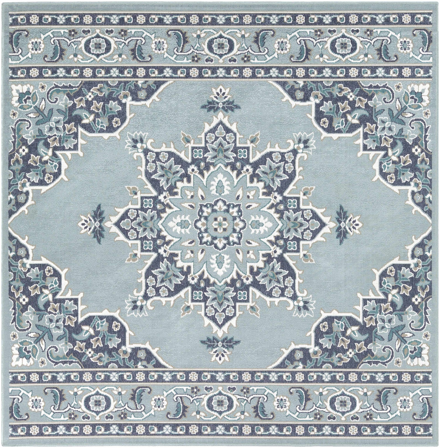 Orla Pale Blue Medallion Outdoor Area Rug - Clearance