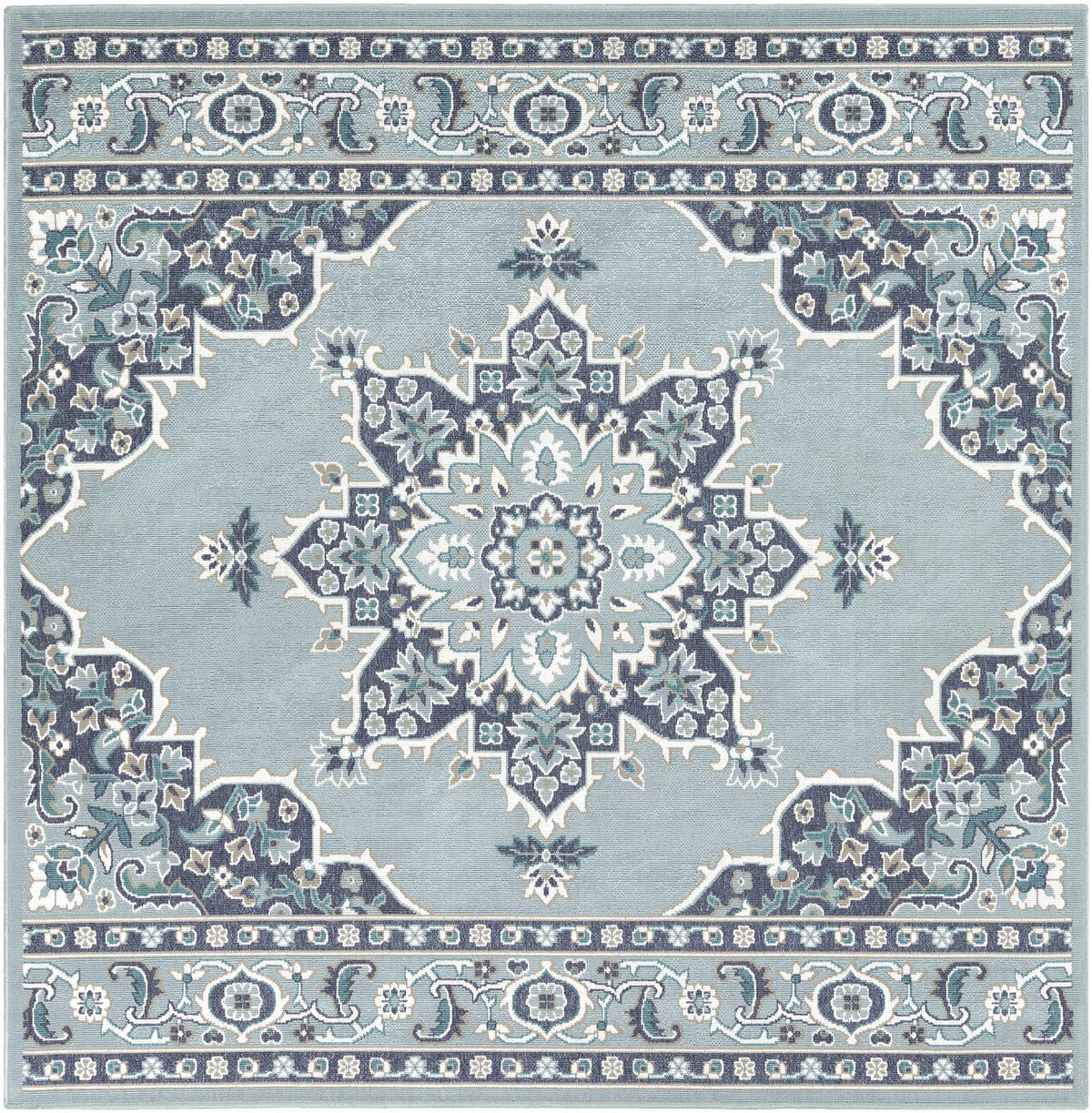 Orla Pale Blue Medallion Outdoor Area Rug - Clearance