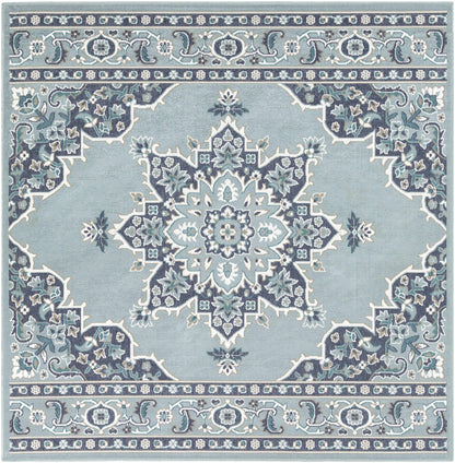 Orla Pale Blue Medallion Outdoor Area Rug - Clearance