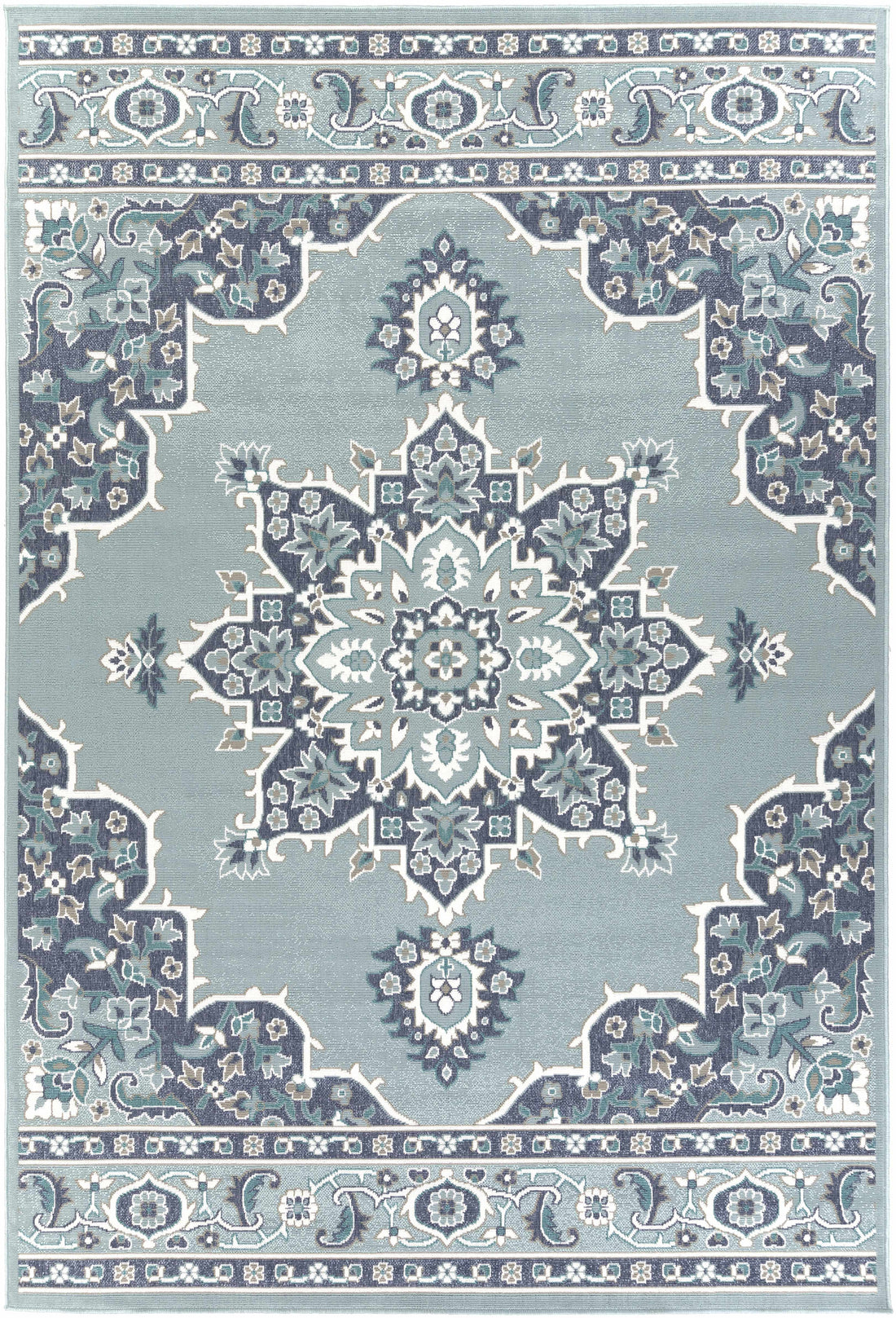Orla Pale Blue Medallion Outdoor Area Rug - Clearance
